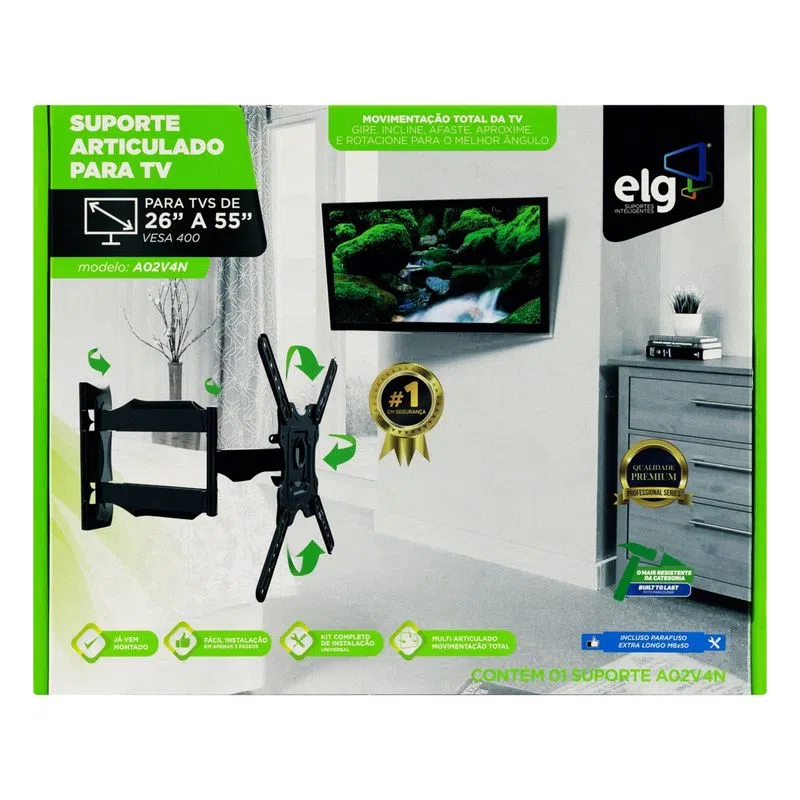 Suporte Articulado ELG para Tv 26" a 55" mais Cabo HDMI mod. KF4H25