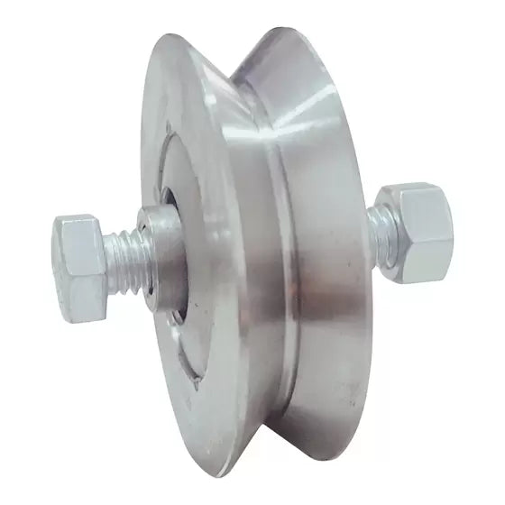Roldana de Ferro 4x28mm V c/ 2 Rolamentos e Pino zincado