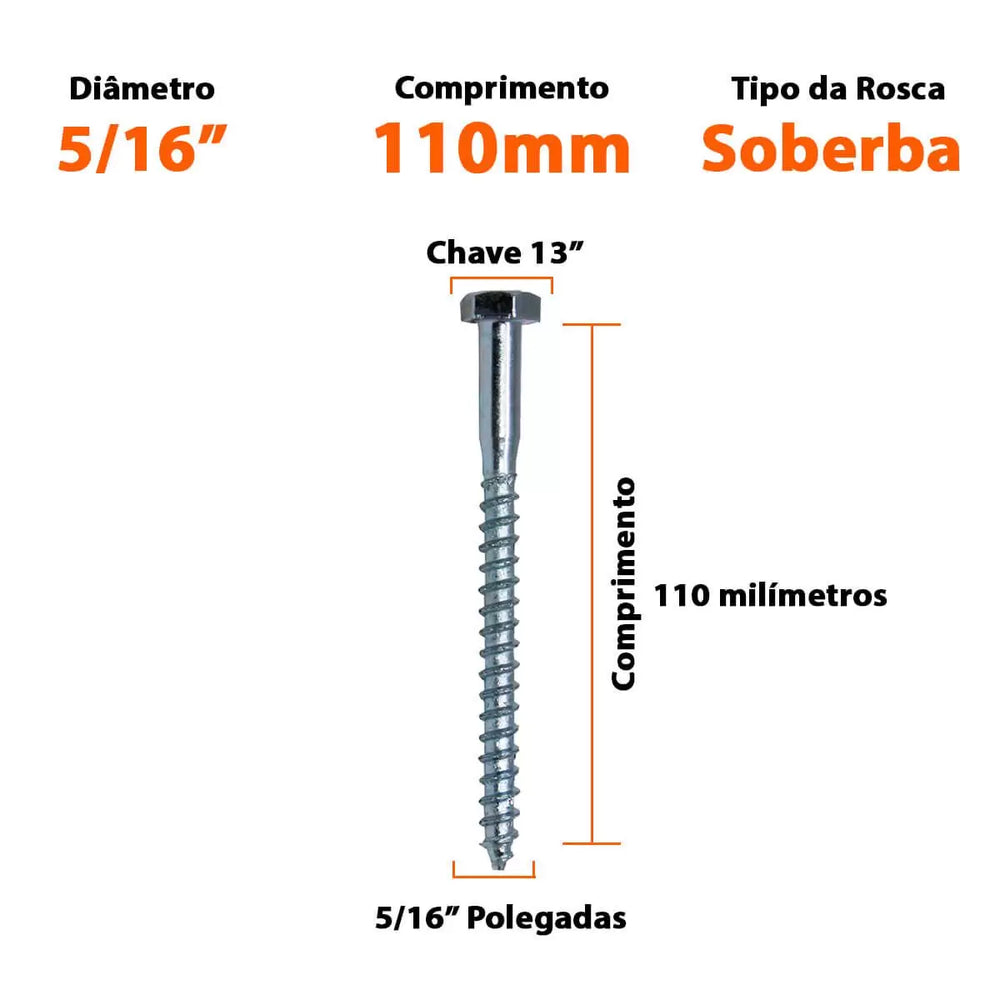 Parafuso Cab. Sext Rosca Soberba 5/16x100mm